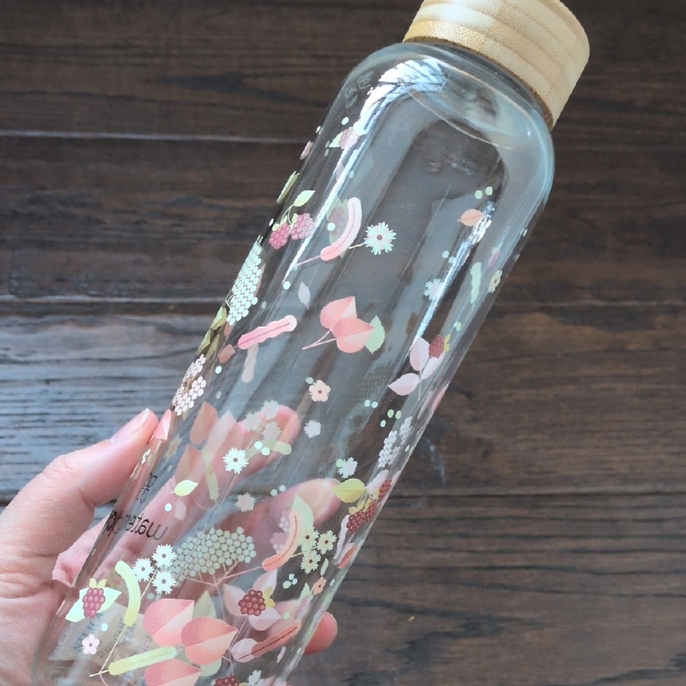 WATERDROP I NWT 20 oz Pink Floral FLAIR Edition Glass Water Bottle with Sleeve - Picture 14 of 16